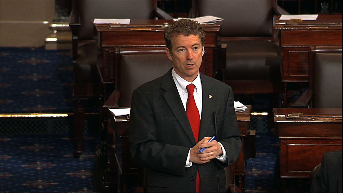 This video frame grab provided by Senate Television shows Sen. Rand Paul, R-Ky. speaking on the floor of the Senate on Capito