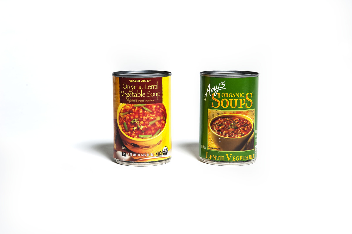 <b>Price:</b> Trader Joe's $1.99, Amy's $3.49<br><br><b>Comments:</b> "These have the same weird green bean/celery flavor." "