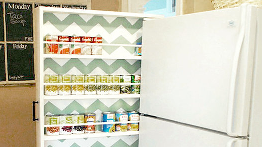 It seems like a magician's trick: Take a six-inch gap between the fridge and the wall, and with a little DIY know-how, double your pantry space. Mallory Nikolaus and Savannah Kokaliares show you how to do exactly that with their step-by-step guide to creating a pull-out shelving unit. It's just the right size for storing canned vegetables, soups, jars of peanut butter and spices.