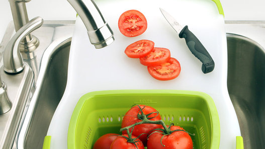 No matter the size of your kitchen, you can always use an extra prep area. This cutting board fits right on top of the sink and includes a collapsible colander, so you can chop and rinse vegetables all in one place.
