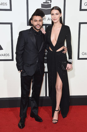 The Weeknd may be on stage, but Bella Hadid stole the show in this low cut dark number. 