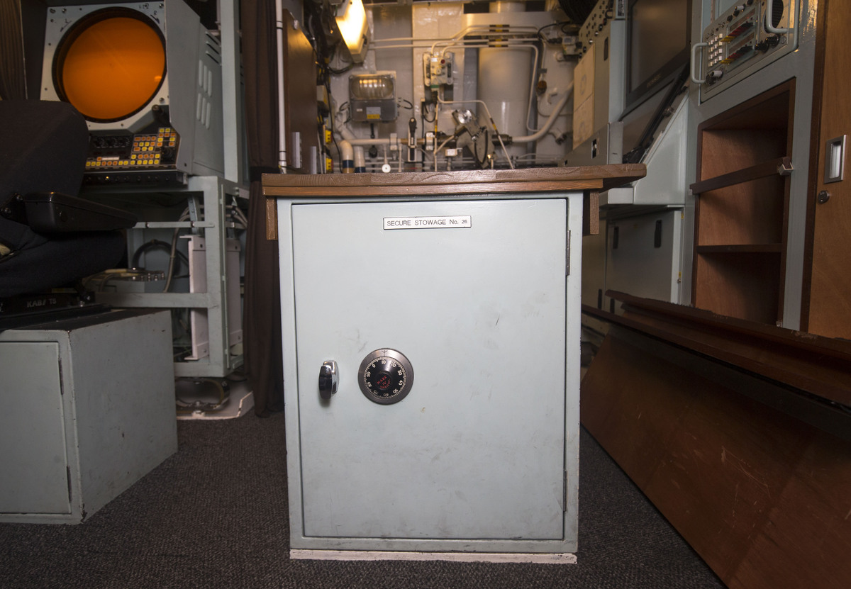 A safe that contains the Prime Minister's last resort instructions, on board Vanguard-class submarine HMS Vigilant, one of th