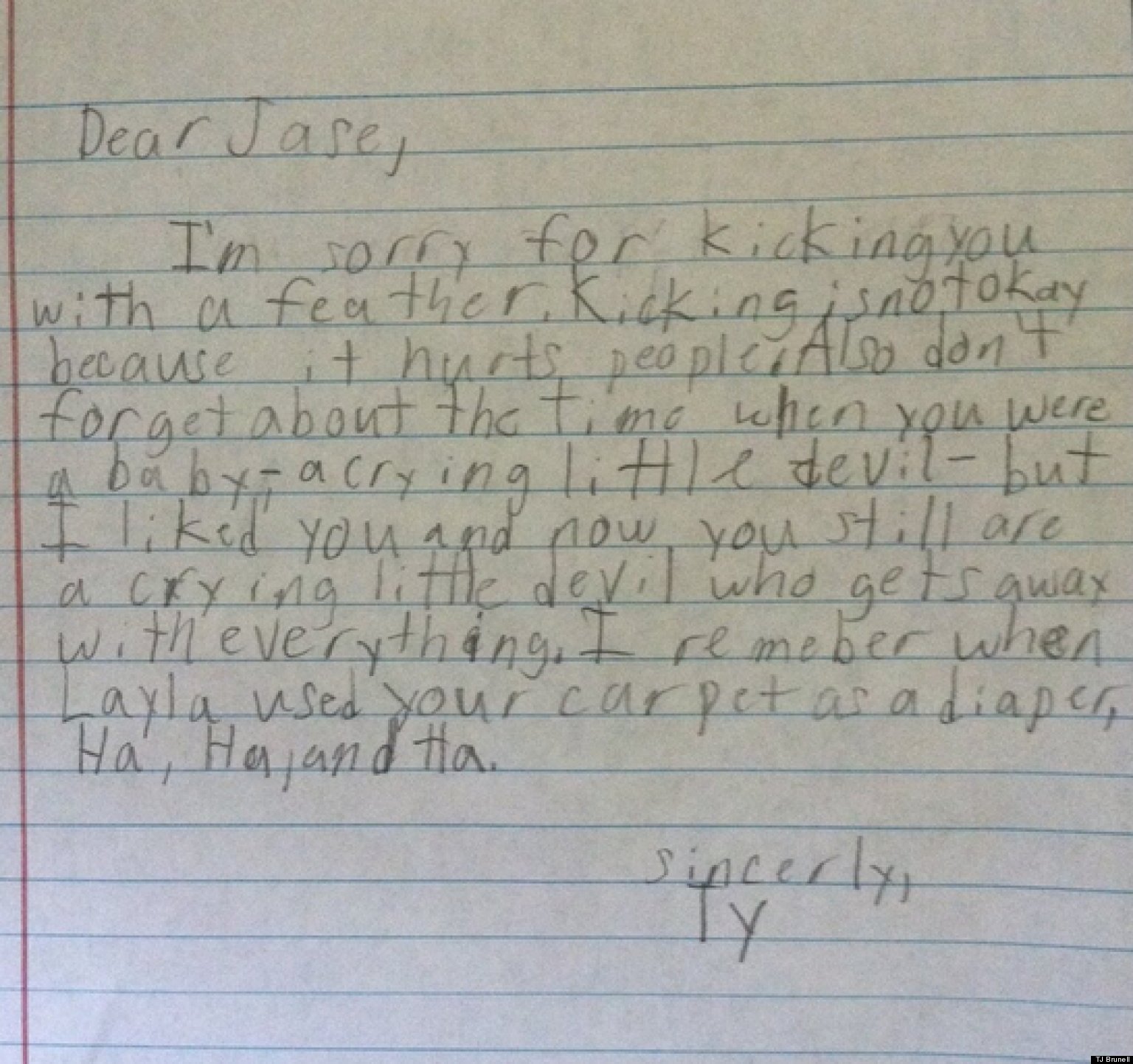 Cute Kid Note Of The Day: Tyler Apologizes, Sort Of | HuffPost