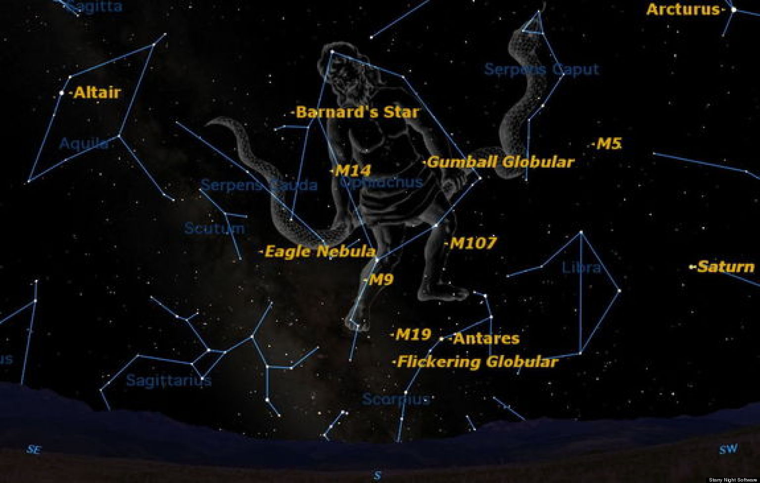 Ophiucus Constellation Visible In Summer Sky To Skywatchers Around