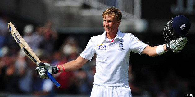 England's Joe Root celebrates after reaching his century during play on the third day of the second Ashes cricket test match between England and Australia at Lord's cricket ground in north London, on July 20, 2013. AFP PHOTO / CARL COURT RESTRICTED TO EDITORIAL USE. NO ASSOCIATION WITH DIRECT COMPETITOR OF SPONSOR, PARTNER, OR SUPPLIER OF THE ECB (Photo credit should read CARL COURT/AFP/Getty Images)