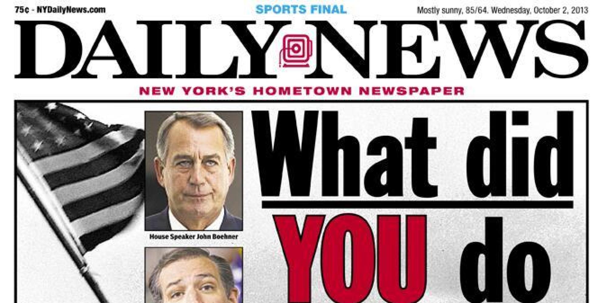 NY Daily News Keeps Up The Good Shutdown Work On Day 2 (PHOTO) HuffPost