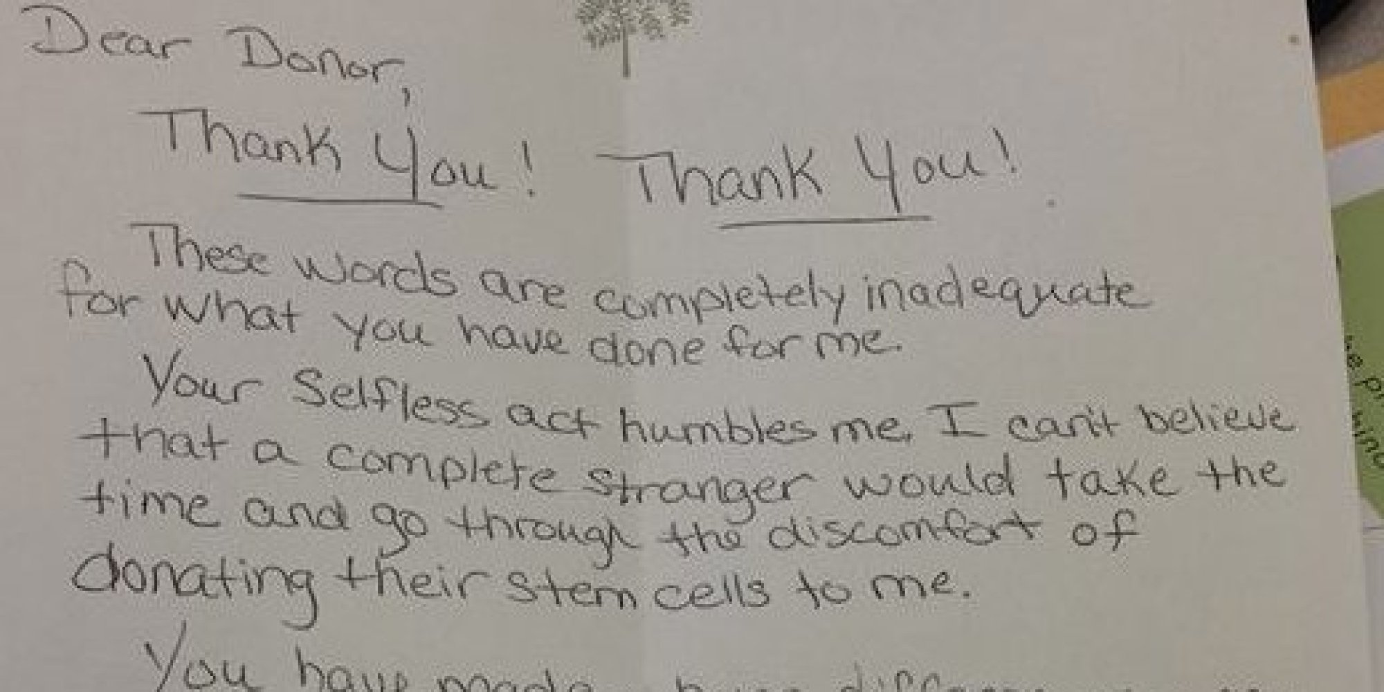 Bone Marrow Recipient Pens Beautiful Thank You Letter To 