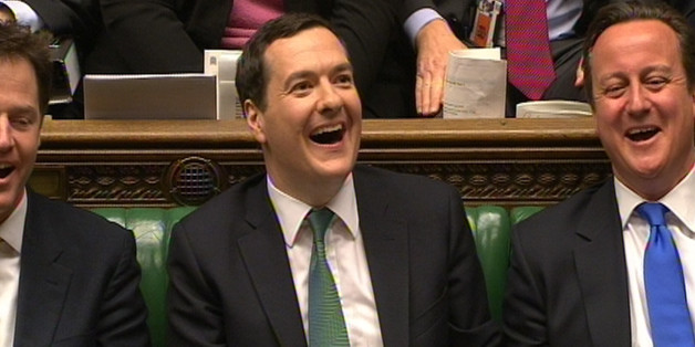 Chancellor of the Exchequer George Osborne and Prime Minister David Cameron react as Shadow Chancellor Ed Balls responds to the Autumn Statement delivered to MP's by George Osborne in the House of Commons, central London.