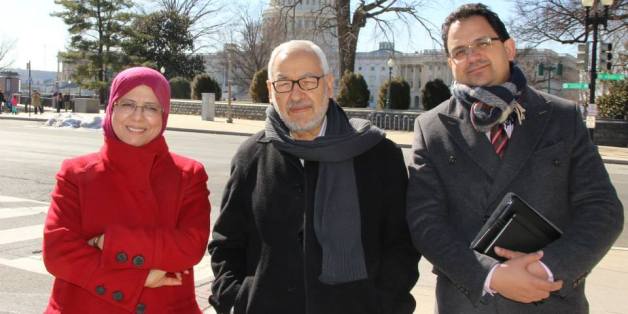 Rached Ghannouchi en compagnie de Zied Laadhari et Amel Azzouz devant le Congrès américain, mars 2014