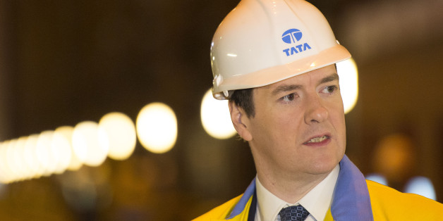 PORT TALBOT, WALES - MARCH 25: Chancellor George Osborne during a visit to Tata Steel to see how it has been affected by the budget on March 25, 2014 in Port Talbot, Wales. In the Chancellor's budget statement last week he announced support for energy intensive manufacturing, Tata's Port Talbot factory is the largest steel plant in the UK, producing five million tonnes of steel annually and employs over 4,000 people. (Photo by Matthew Horwood - WPA Pool / Getty Images)