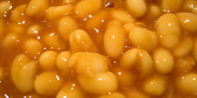 food, pulses, beans, baked haricot beans in tomato sauce.