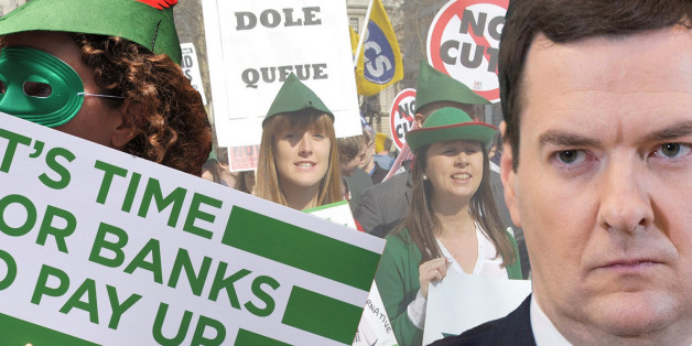On budget day 2012 Robin Hood Tax supporters joined others in a winding dole queue outside Downing Street to let George Osborne know that there are alternatives to the austerity cuts. "Tax the banks and not the poor"Find out more>><a href="http://robinhoodtax.org/" rel="nofollow">robinhoodtax.org/</a>