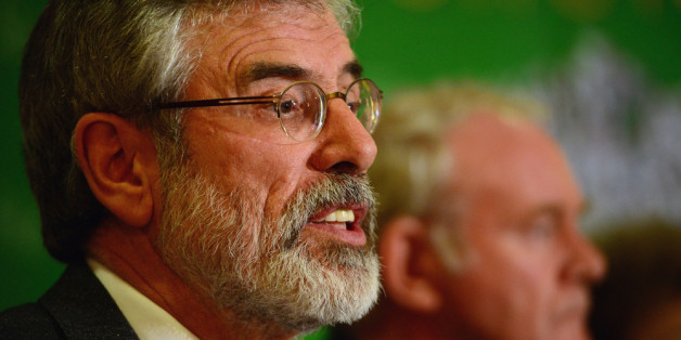BELFAST, NORTHERN IRELAND - MAY 04: Sinn Fein Leader Gerry Adams speaks during a press conference at Balmoral Hotel after he was released from Antrim PSNI Station without charge following questioning over the Jean McConville murder, on May 4, 2014 in Belfast, Northern Ireland (Photo by Jeff J Mitchell/Getty Images)