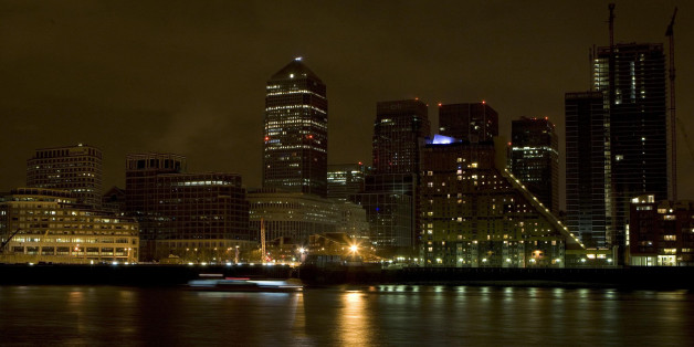 A general view of Canary Wharf business district, London, during Earth Hour.