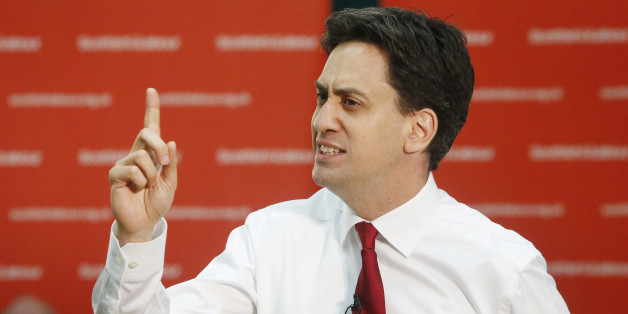 Labour Leader Ed Miliband during a public meeting with local community activists and undecided voters at the Isa Money Centre in Motherwell, Scotland.