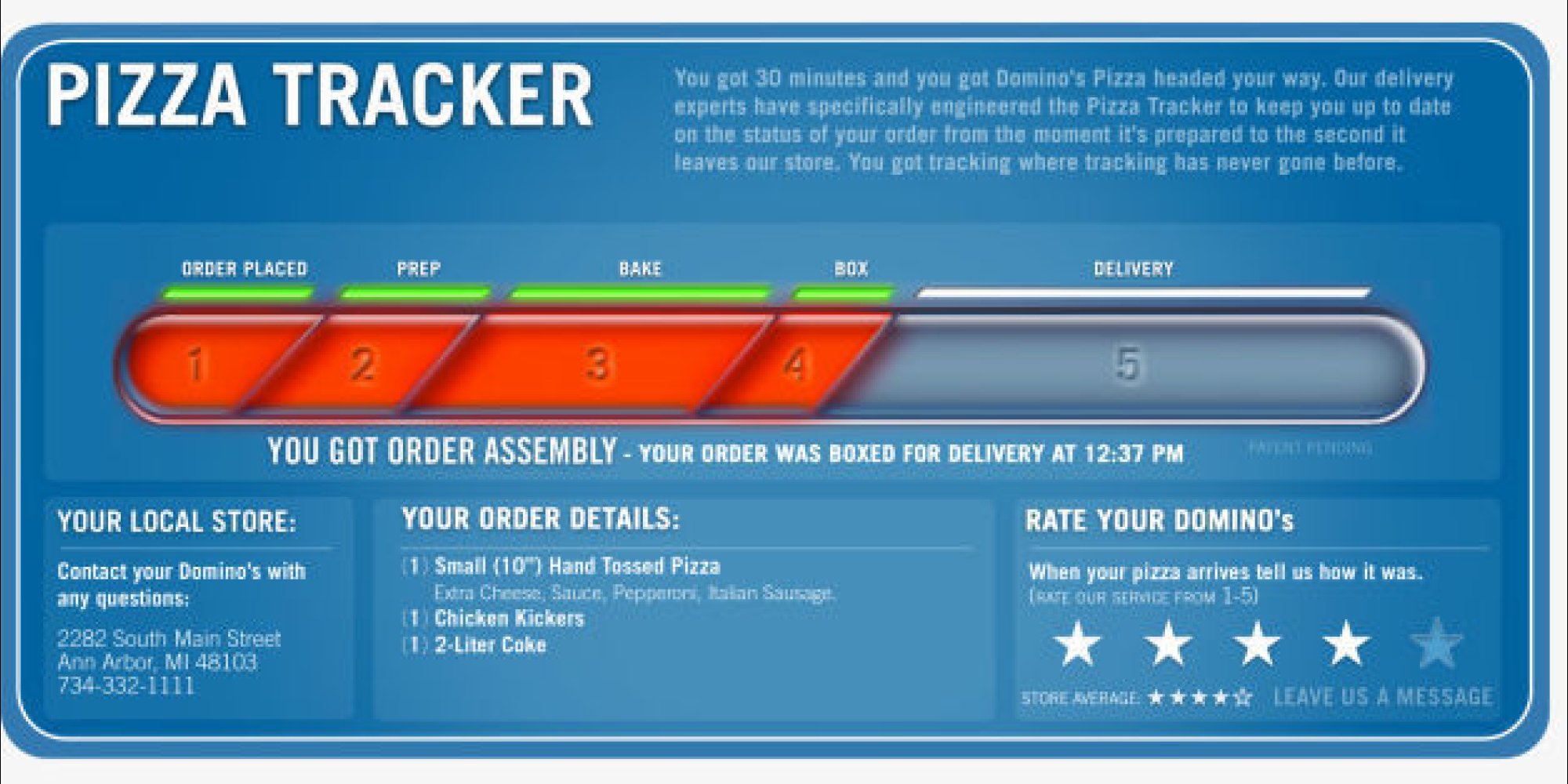 dominos tracker its there but not