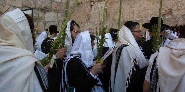 Des fidèles juifs orthodoxes en prière le 12 octobre 2014 sur l'esplanade des Mosquées à Jérusalem