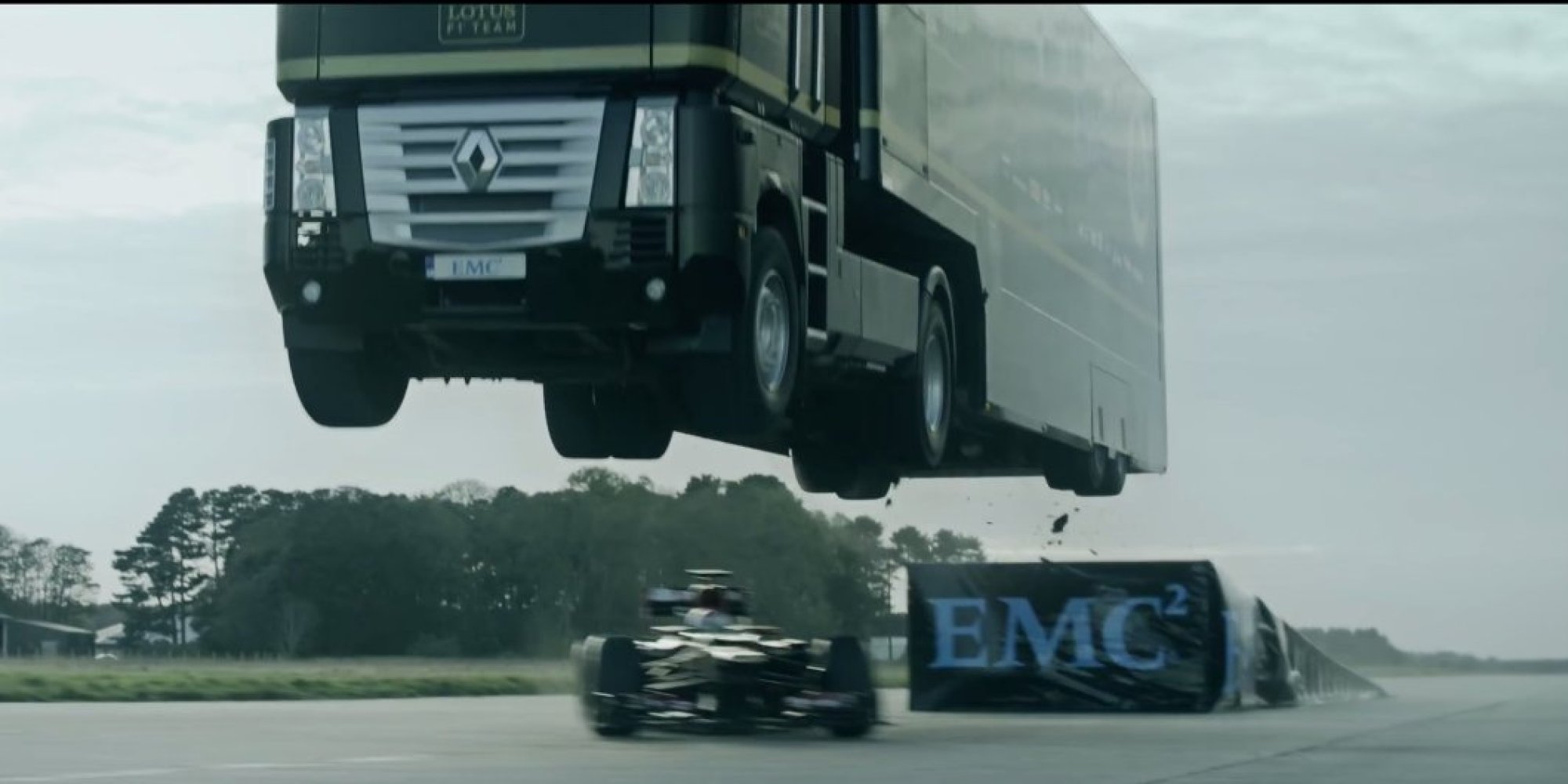 The Lotus F1 Team Jumped A SemiTruck Over One Of Their Race Cars