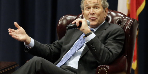 Former President George W. Bush discusses his new book "41: A Portrait of My Father" at his father's George H.W. Bush Presidential Library, Tuesday, Nov. 11, 2014, in College Station, Texas. (AP Photo/Pat Sullivan)
