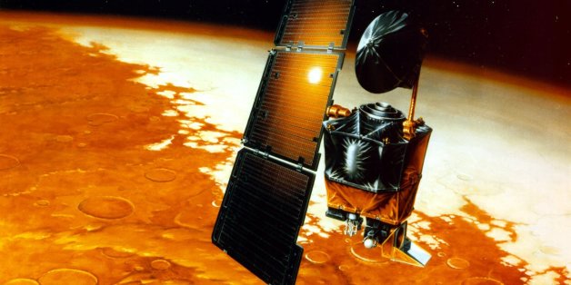 The Mars Climate Orbiter, shown in this illustration, is set to go into orbit around the red planet to become the first interplanetary weather satellite and a communications relay for the next lander mission to explore Mars. The orbiter will fire its main engine at 5:01 a.m. EDT Thursday, Sept. 23, 1999, to slow itself down so that it can be captured in orbit around the planet. The orbiter and the Mars Polar Lander carry instruments that will try to discover the fate of water that may once have