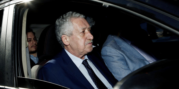 The leader of the Greek Left Democratic party (DIMAR), Fotis Kouvelis arrives on June 19, 2013 for a meting with Greek Prime minister at the prime minister's office at Maximou mansion in Athens. A looming political crisis in Greece over the shock shutdown of state broadcaster ERT comes to a head on Monday, with Prime Minister Antonis Samaras summoning his coalition allies to an emergency meeting that will determine the government's survival. AFP Photo / Angelos Tzortzinis (Photo credit sh