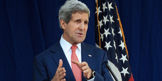 US Secretary of State John Kerry speaks during a press conference in Lagos January 25, 2015. US Secretary of State John Kerry said today that peaceful and timely elections were vital in Nigeria, where the country is battling a deadly insurgency by Boko Haram. AFP PHOTO/ PIUS UTOMI EKPEI (Photo credit should read PIUS UTOMI EKPEI/AFP/Getty Images)