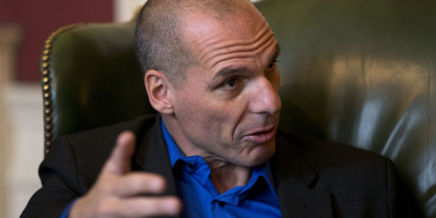 Greece's new finance minister Yanis Varoufakis speaks during his meeting with British Finance Minister George Osborne at 11 Downing Street in London, Monday, Feb. 2, 2015. France's Socialist government offered support Sunday for Greece's efforts to renegotiate debt for its huge bailout plan, amid renewed fears about Europe's economic stability. The backing was a victory for Varoufakis, striking a more conciliatory tone as he seeks new conditions on debt from creditors who rescued Greece's econ