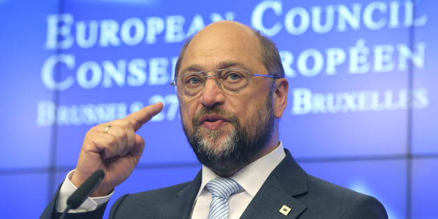 European Parliament President Martin Schultz gestures while speaking during a media conference at an EU summit in Brussels on Thursday, June 27, 2013. European Union leaders meet in Brussels ostensibly to agree on ways to find more jobs for the young, who've been disproportionately punished by years of crisis and recession. (AP Photo/Michel Euler)