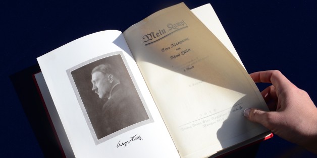 One of two rare copies of 'Mein Kampf' signed by the young Nazi leader Adolf Hitler and due for auction, photographed in Los Angeles, California on February 25, 2014. The two-volume set - a first edition and a second edition -- of the future German Fuehrer's political manifesto will be sold online to the highest bidder Thursday February 26 according to Nate D. Sanders Auctions. Both volumes are signed by Hitler and are dedicated to Josef Bauer, an early Nazi party member and a leader of the 192