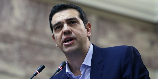 Greece's Prime Minister Alexis Tsipras delivers a speech to his party's lawmakers at the parliament in Athens, on Tuesday, Feb. 17, 2015. Tsipras is facing increasing pressure from international lenders to seek an extension of the country's bailout. During his speech, he announced that his party would endorse former conservative interior minister Prokopis Pavlopoulos as candidate for the country's new president. (AP Photo/Thanassis Stavrakis)
