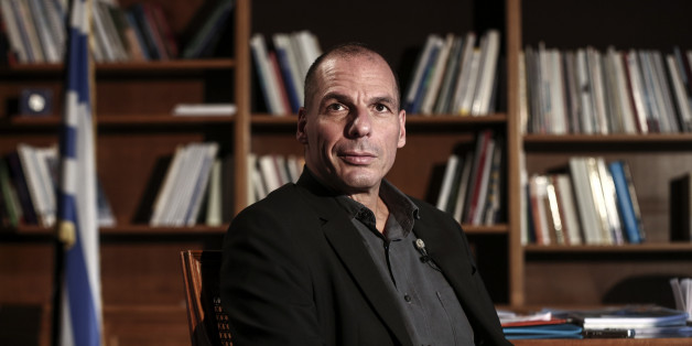 Yanis Varoufakis, Greece's finance minister, waits for the start of a Bloomberg Television interview at his office in Athens, Greece, on Wednesday, Feb. 25, 2015. Varoufakis said he's counting on the European Central Bank to help the country avert default when it runs out of money next month, while bank deposits are also starting to flow back. Photographer: Yorgos Karahalis/Bloomberg via Getty Images