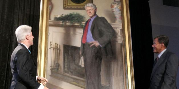 ile-This April, 24, 2006, file photo shows former President Bill Clinton, left, looking up at his portrait after Lawrence M. Small, secretary of the Smithsonian Institution, right, helped him remove the drape at the Smithsonian Castle Building in Washington. A Philadelphia artist says that his museum portrait of former President Clinton contains a shadow reference to Monica Lewinsky's infamous blue dress. Nelson Shanks tells the Philadelphia Daily News that a shadow beside Clinton is a literal r