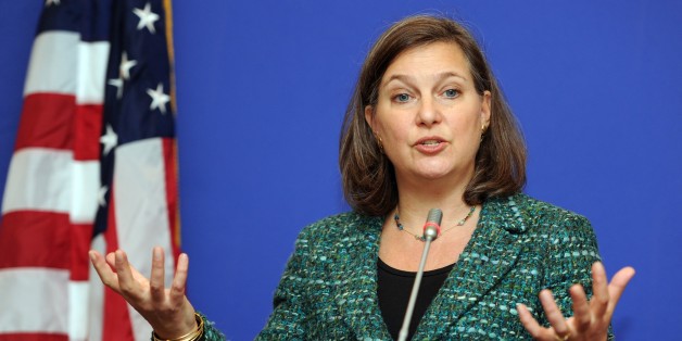 US Assistant Secretary of State for European and Eurasian Affairs Victoria Nuland gestures as she speaks during her press conference in Tbilisi on February 17, 2015. AFP PHOTO / VANO SHLAMOV (Photo credit should read VANO SHLAMOV/AFP/Getty Images)