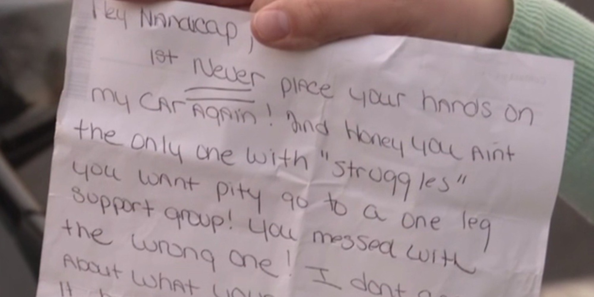 'Hey Handicap' Note Left On Car Of Woman With Prosthetic Leg | HuffPost