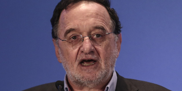 Greece's energy and environment minister Panagiotis Lafazanis addresses the audience during an energy conference in Athens, on Wednesday, March 11, 2015. Lafazanis said his new government is "radically opposed" to the privatization of "strategic sectors and businesses," particularly in the energy and infrastructure sectors. (AP Photo/Yorgos Karahalis)