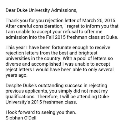 duke university letter