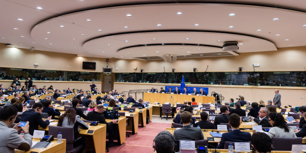 Dutch Finance Minister and the head of the eurogroup Jeroen Dijsselbloem, center back, attends a meeting of the Committee on Economic and Monetary Affairs at the European Parliament in Brussels on Tuesday, Feb. 24, 2015. An official at the European Unionâs executive branch said Tuesday that the list of Greek reform measures for final approval of the extended rescue loans âis sufficiently comprehensive to be a valid starting point.â Dijsselbloem said that he received the list last night and that âit is being assessed at the moment by the institutions.â (AP Photo/Geert Vanden Wijngaert)