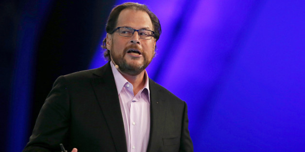 Salesforce CEO Marc Benioff delivers a keynote address during the 2014 DreamForce conference on October 14, 2014 in San Francisco, California. Benioff is conducting a review in his company to make sure women are paid equally to men. (Photo by Justin Sullivan/Getty Images)