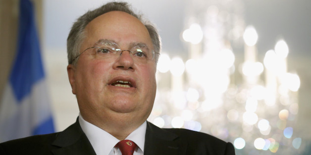 WASHINGTON, DC - APRIL 20: Greek Foreign Minister Nikos Kotzias delivers brief remarks to reporters before meeting with U.S. Secretary of State John Kerry at the State Department headquarters April 20, 2015 in Washington, DC. Before going behind closed doors for a meeting, Kerry expressed his concern about proposed legislation in the Greek parliament that could lead to the early release of convicted terrorists. (Photo by Chip Somodevilla/Getty Images)