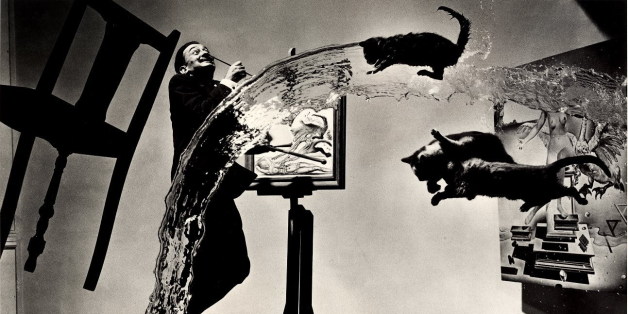 When i commented on someones photograph looking like Halsman's Atomicus I got asked what that was.
I was a bit amazed, Im surrounded by books about photography and assumed others loved them as well, it appears a lot of people havent seen them.
So here is Dali Atomicus by Philippe Halsman.
You can find out more about Halsman here : <a href="http://www.temple.edu/photo/photographers/halsman/phbio.html">www.temple.edu/photo/photographers/halsman/phbio.html</a> and i fully reccomend looking at some more of his work - his collaborations with Salvador Dali were some of the most innovative work around.
And something to note - you could do this in photoshop now easily but Halsman did not - this was shot live. It took 26 tries to get it over five hours - Halsman counted to four, Dali leapt, 3 assistants threw the cats, one threw the water from a bucket and Halsman's wife held the chair. Its all done in the camera.
Note that I in no way claim creation, copyright, ownership or control of this image in any way. It was taken from a public domain site where it is presented as a wallpaper image and will be taken down if requested.