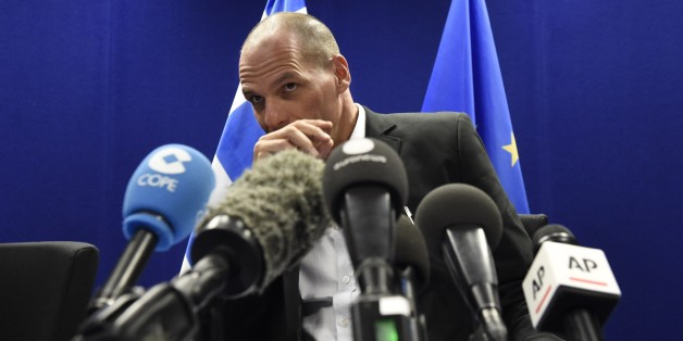 Greek Finance Minister Yanis Varoufakis speaks during a press conference after a Eurogroup Council meeting on May 11, 2015 at the EU Headquarters in Brussels. AFP PHOTO/JOHN THYS (Photo credit should read JOHN THYS/AFP/Getty Images)