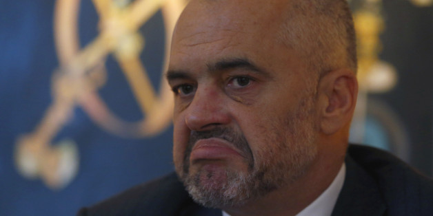 Albanian Prime Minister Edi Rama reacts during an interview with The Associated Press in Belgrade, Serbia, Monday, Nov. 10, 2014. Rama arrived on a two-day official visit to Serbia the first by an Albanian leader in 68 years. The prime ministers of Serbia and Albania pledged Monday to put their differences aside and focus on their mutual desire to join the European Union â but the detente between the Balkan rivals didn't even last until the end of their joint press conference. (AP Photo/Darko Vojinovic)