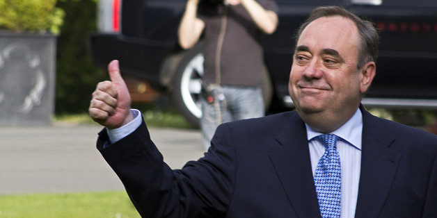 Scottish First Minister Alex Salmond gives the thumbs up as he arrives at the Prestonfield Hotel in Edinburgh, Scotland, on May 6, 2011. Scotland moved closer to a vote on independence after the party of nationalist First Minister Alex Salmond secured a historic majority Friday in elections for the Edinburgh parliament. AFP PHOTO/Jonathan Mitchell (Photo credit should read Jonathan Mitchell/AFP/Getty Images)