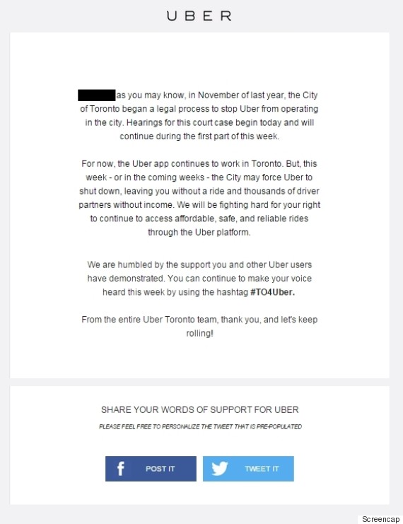 TO4Uber RideSharing Company Spared Toronto Shutdown .. For Now