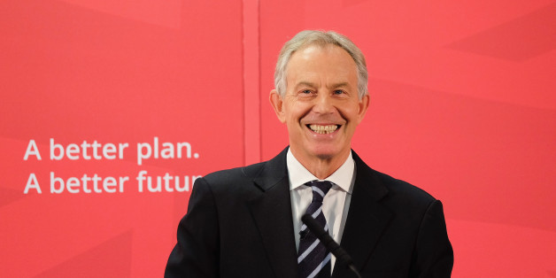 SEDGEFIELD, ENGLAND - APRIL 07: Former British Prime Minister and former Labour MP for Sedgefield, Tony Blair gives a speech to waiting party members ahead of a visit to the construction site for the new Hitachi Trains Europe factory on April 7, 2015 in Sedgefield, England. The visit came as part of Labour's campaign build up ahead of the General Election on May 7 which is predicted to be Britain's closest national election. (Photo by Ian Forsyth/Getty Images)