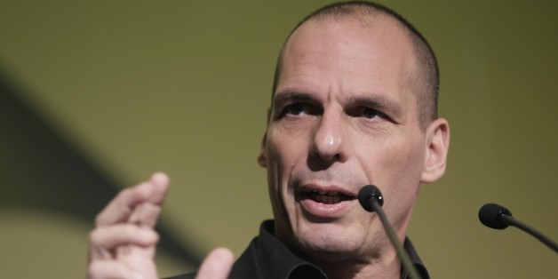 Greek Finance Minister Yanis Varoufakis gives a speech during an economic conference in Athens, on Tuesday, May 14, 2015. Varoufakis said Thursday that he will reject any deal with bailout creditors unless it helps Greece escape from its financial crisis. (AP Photo/Petros Giannakouris)