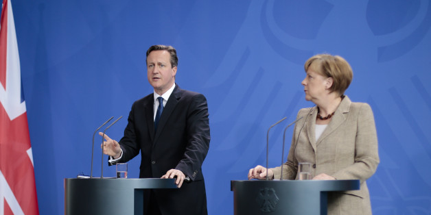 German Chancellor Angela Merkel, right, and British Prime Minister David Cameron (AP Photo/Markus Schreiber)
