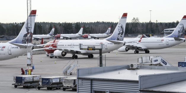 Parked Boeing 737-800 aircrafts belonging to budget carrier Norwegian seen at at Stockholm Arlanda Airport Thursday March 5, 2015. 650 pilots employed by Norwegian Air Norway (NAN) are on strike grounding flights in Norway, Sweden and Denmark. (AP Photo/Johan Nilsson / TT) SWEDEN OUT