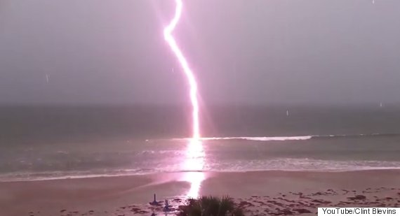 This incredible video shows in slow motion the moment a lightning storm strikes the ocean at Daytona Beach in Miami.