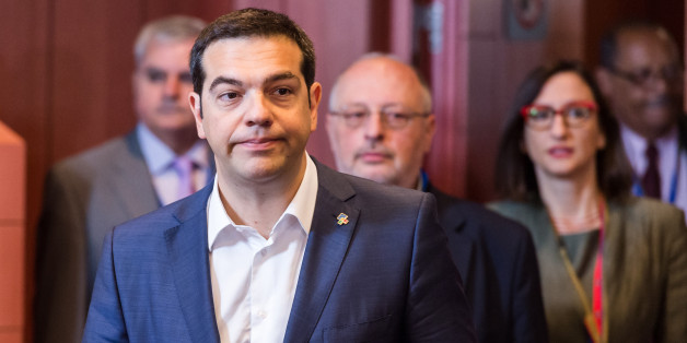 Greek Prime Minister Alexis Tsipras, second left, arrives for a round table meeting at an EU-CELAC summit in Brussels on Thursday, June 11, 2015. The main aim of the Brussels summit was to boost trade and diplomatic ties with the region. (Geert Vanden Wijngaert)